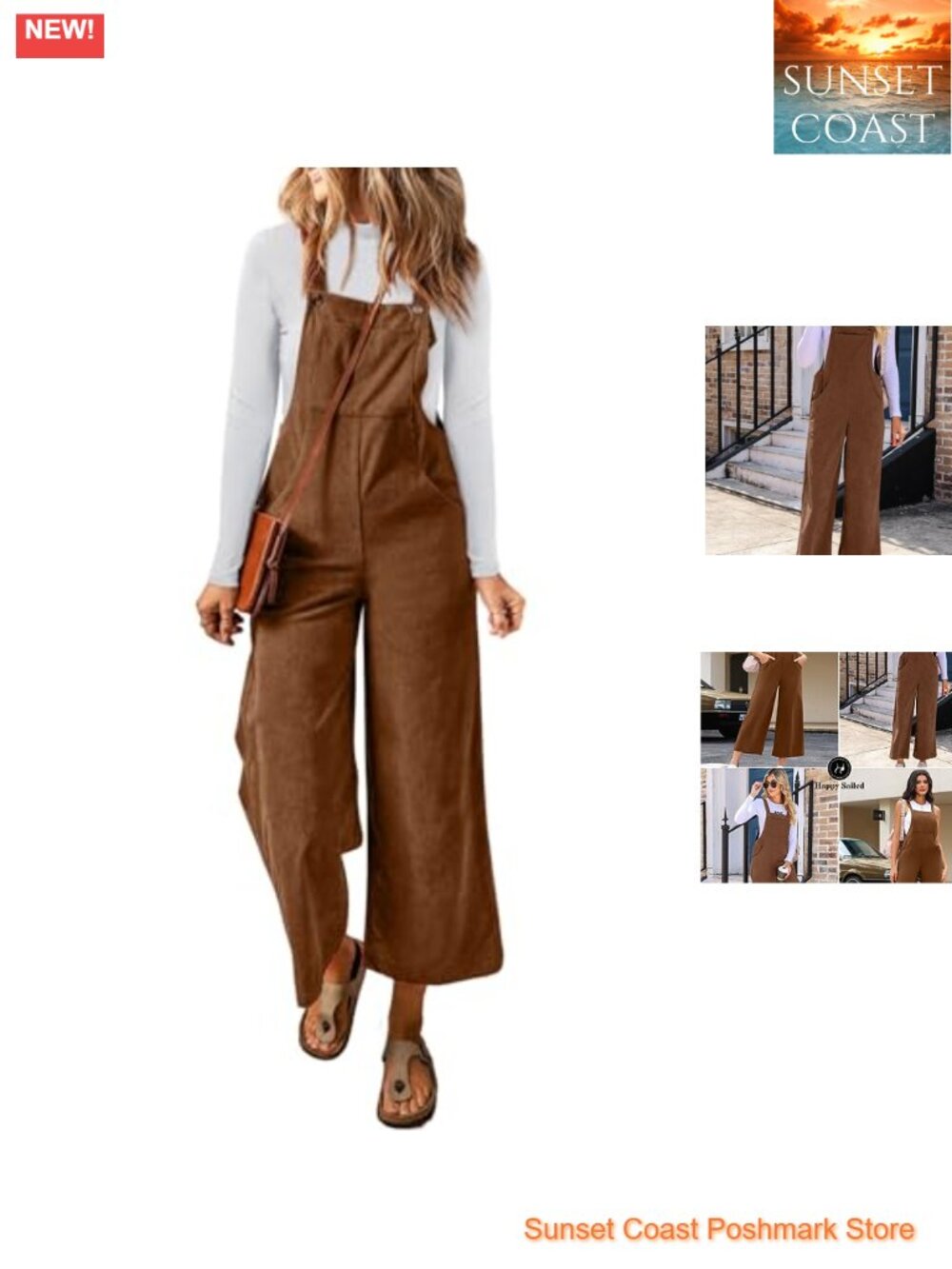 Corduroy Overalls Sleeveless Adjustable Strap Wide Leg Jumpsuit with Pockets